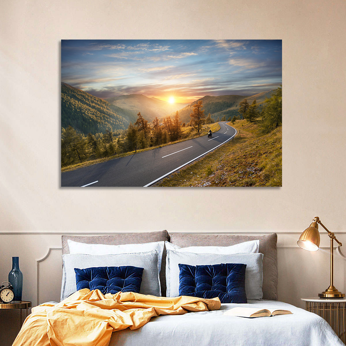 Alpine Highway at Golden Hour Wall Art in a room, landscape