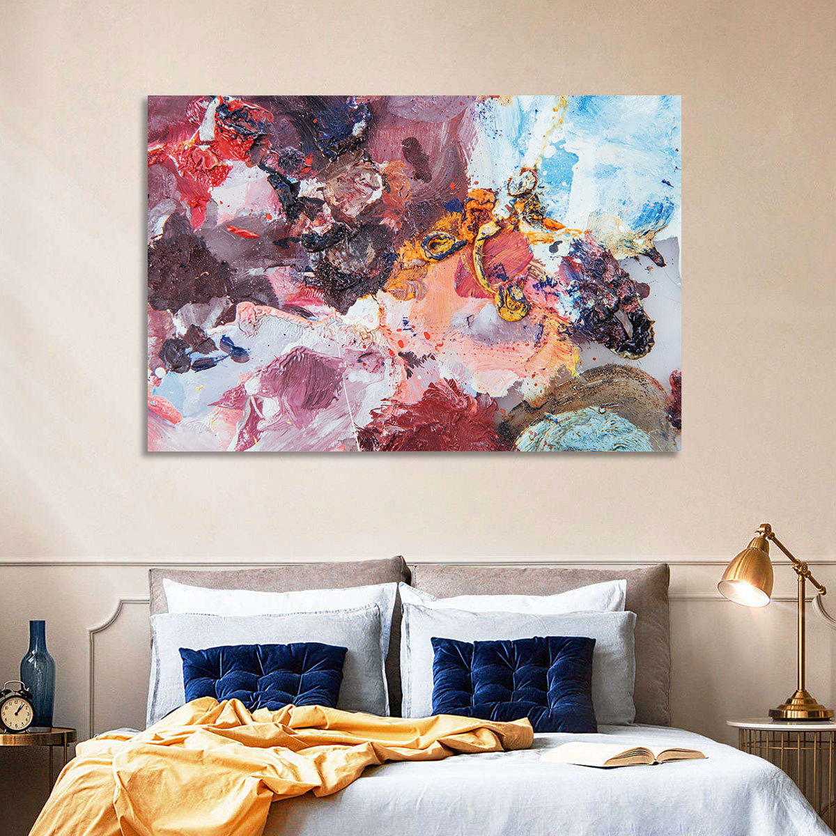 Impasto Color Swirl Abstract Wall Art in a room, landscape
