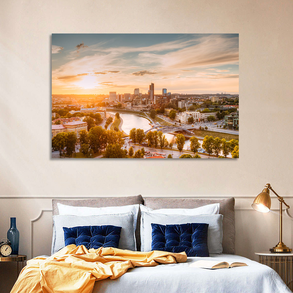 Vilnius Skyline at Golden Hour Wall Art in a room, landscape