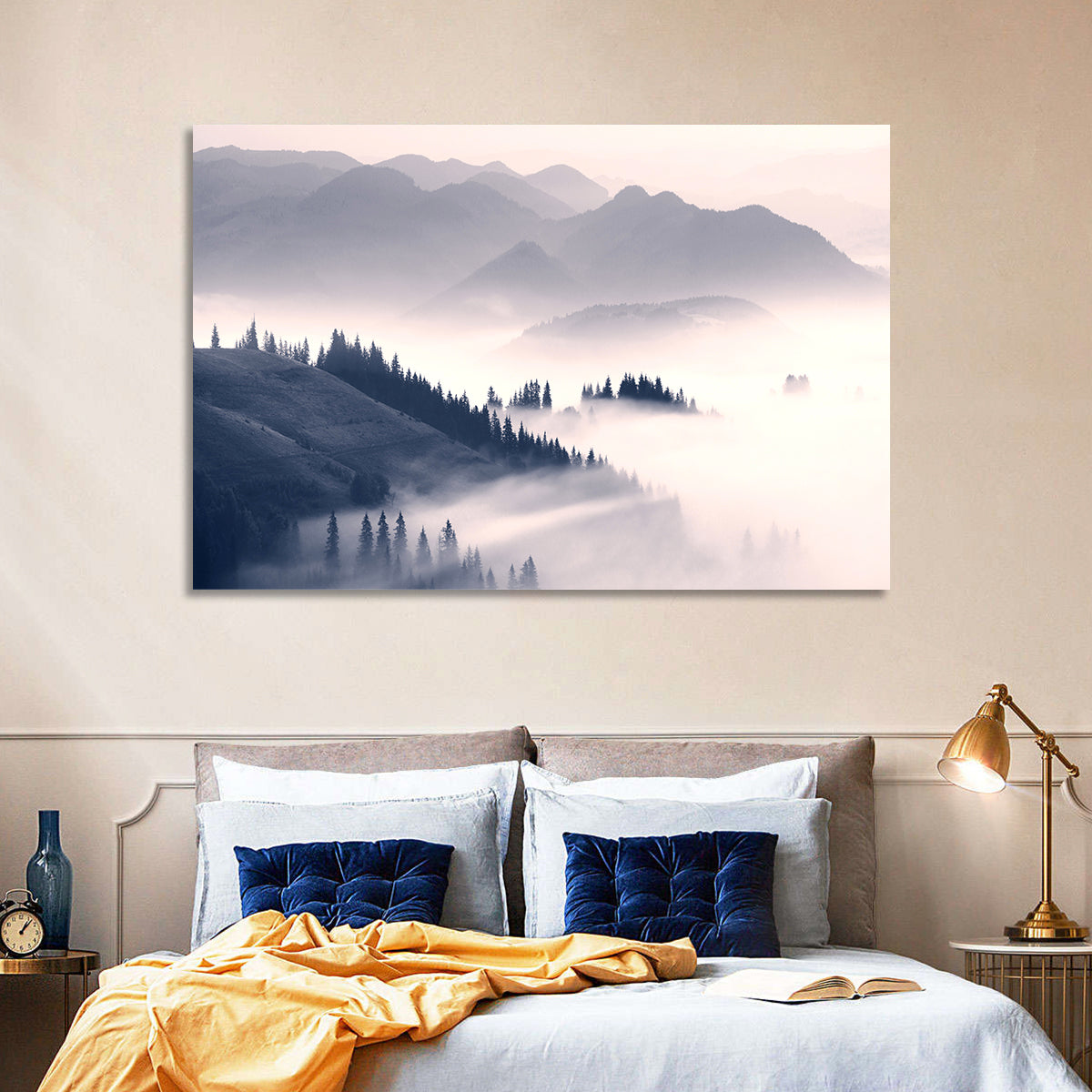 Carpathian Morning Mist Wall Art in a room, landscape