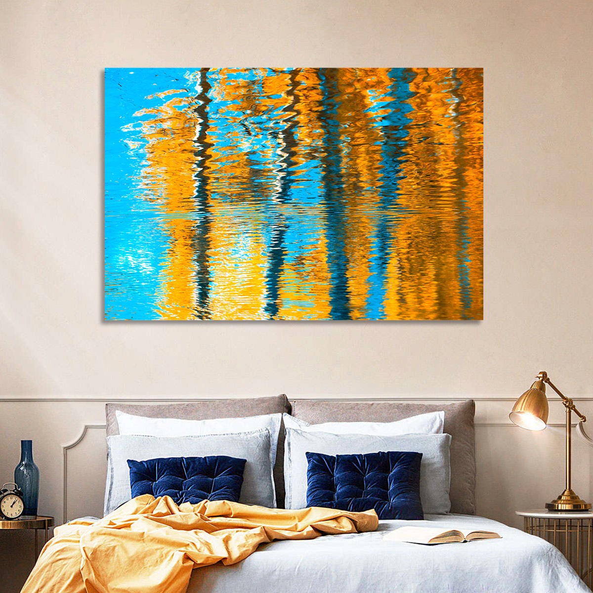 Blue Autumn Reflection Wall Art in a room, landscape