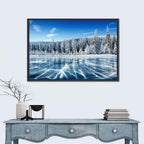 Cracked Ice Lake with Snowy Pines Wall Art