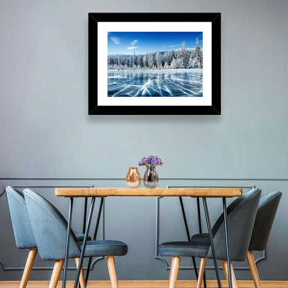 Cracked Ice Lake with Snowy Pines Wall Art