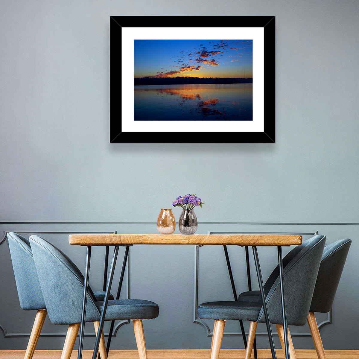 Lake Livingston Sunset Reflection Wall Art in a room, landscape