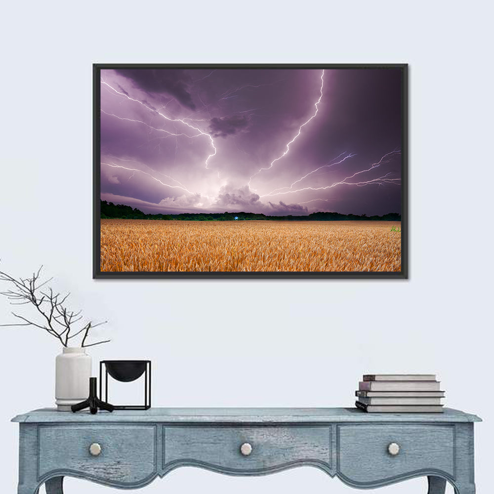 Lightning Over Wheat Field Wall Art in a room, landscape