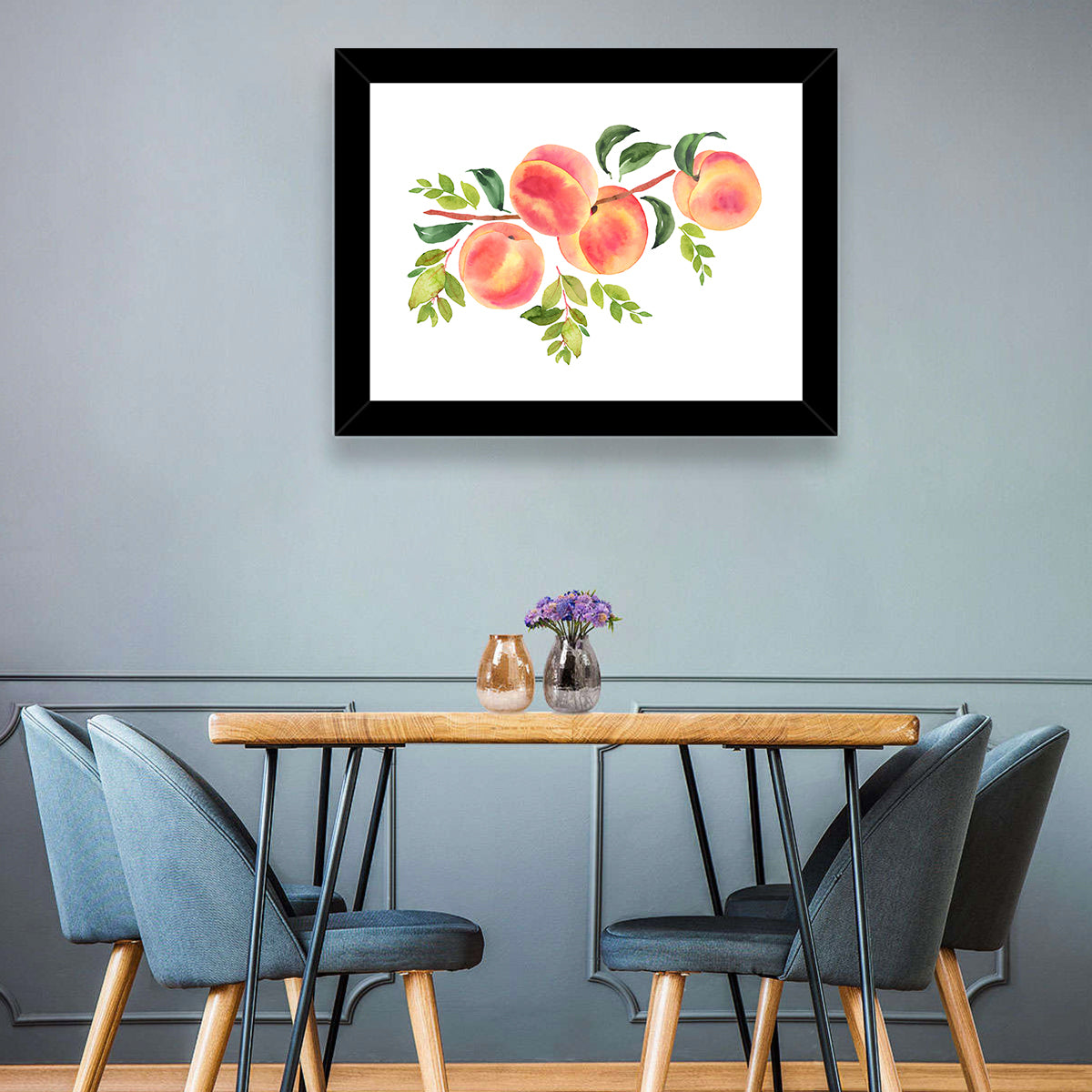 Watercolor Peach Branch Wall Art in a room, landscape