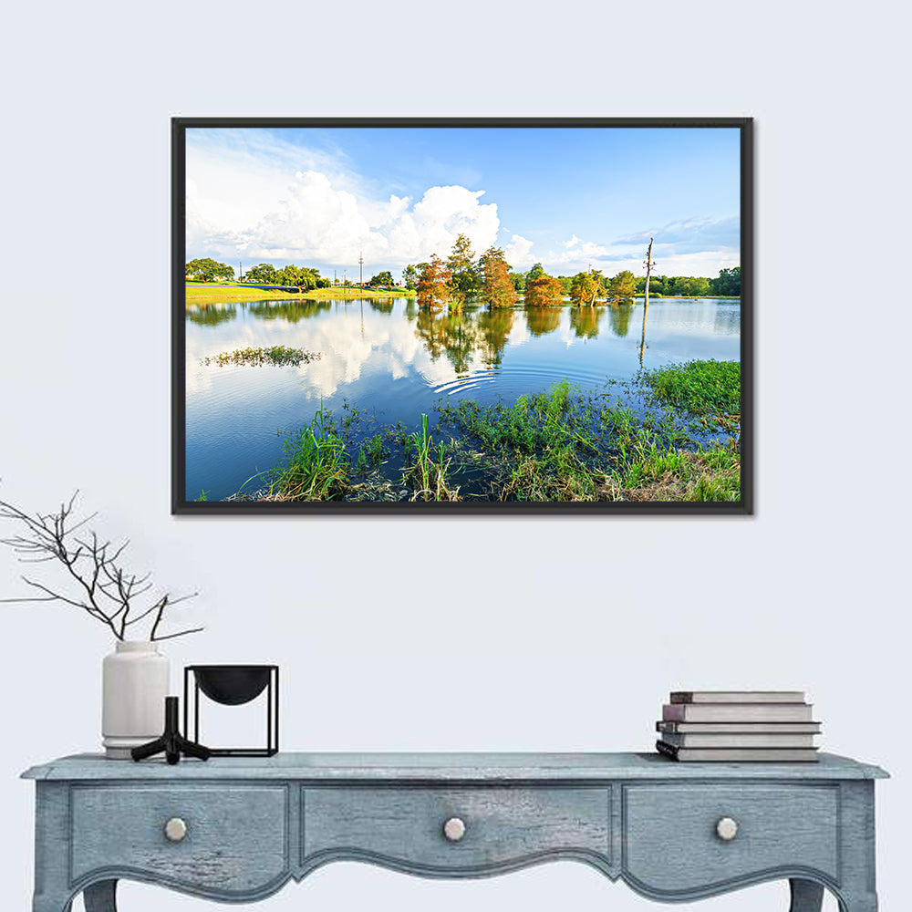 Lafayette Bayou Reflection Wall Art in a room, landscape