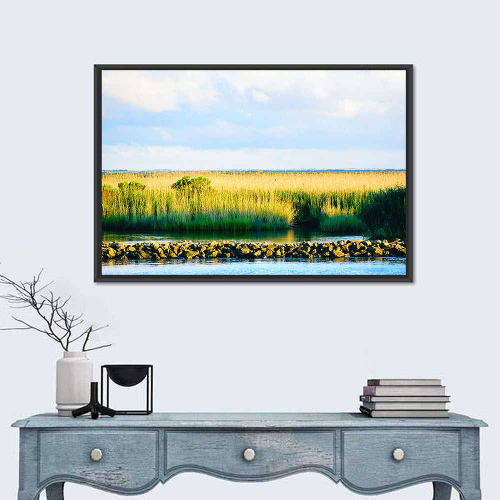 Louisiana Bayou Marsh at Golden Hour Wall Art in a room, landscape