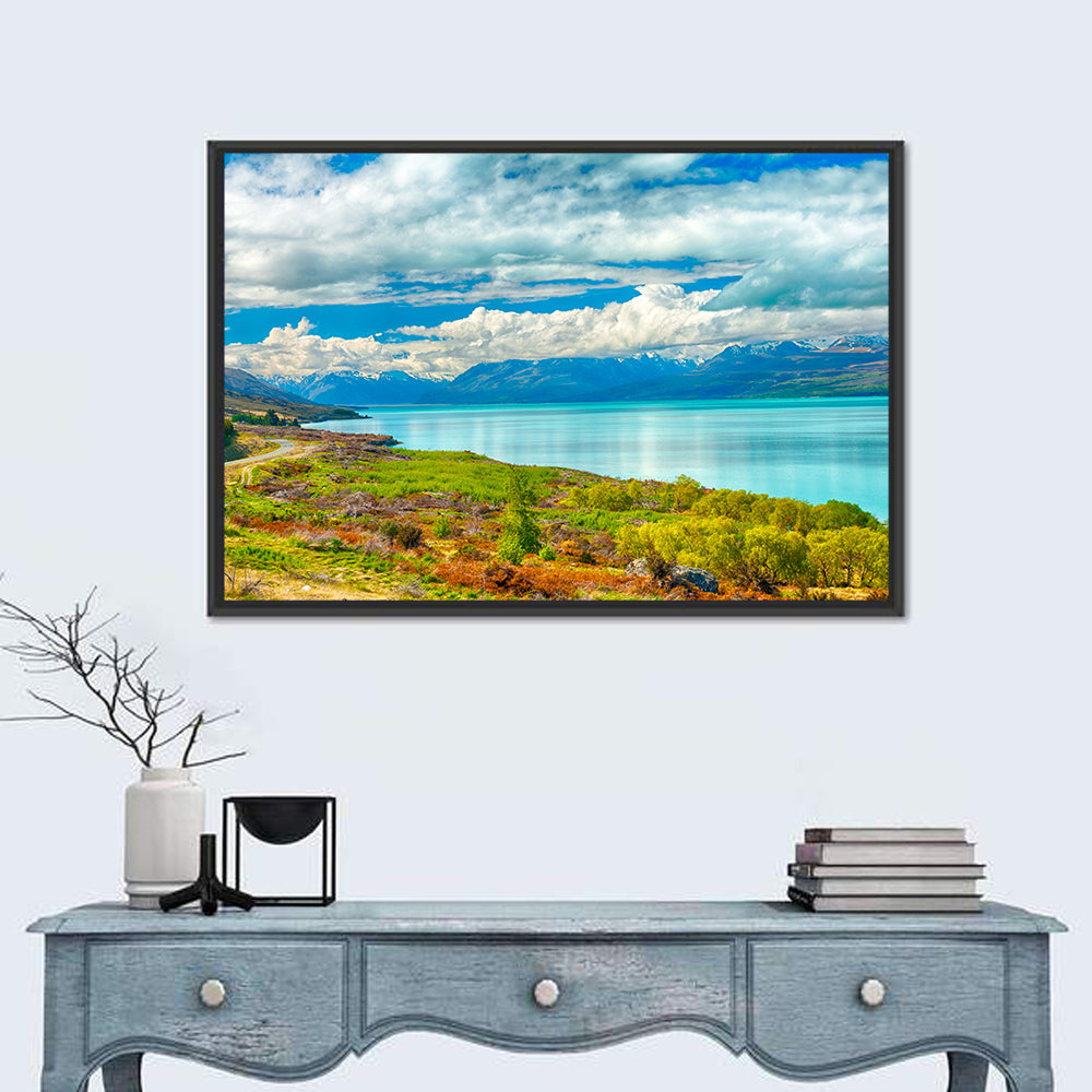 Turquoise Lake Pukaki with Mount Cook Wall Art in a room, landscape