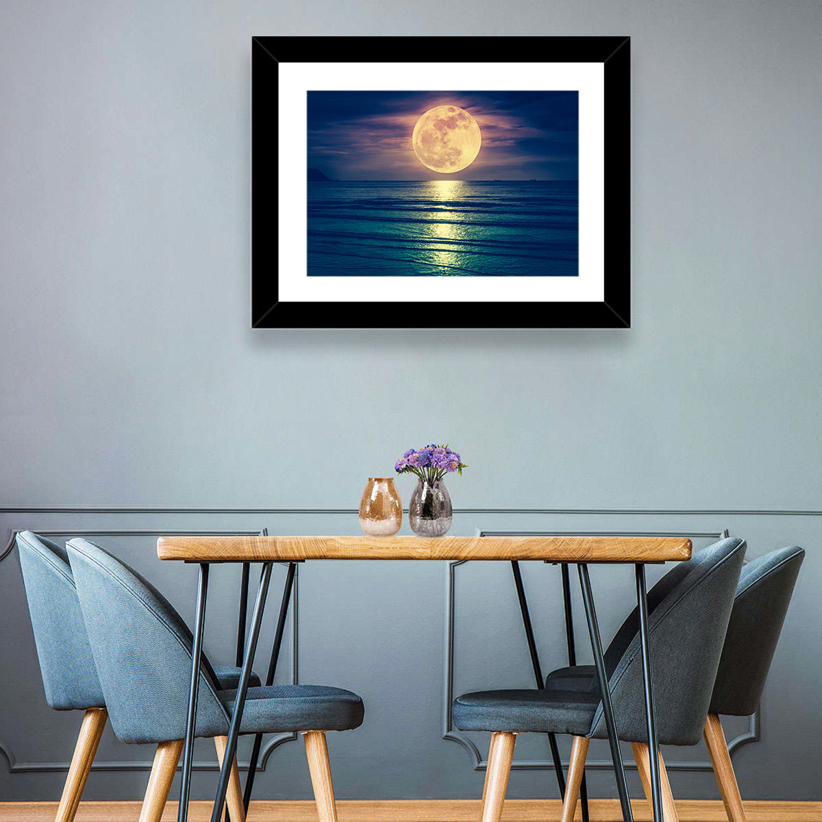 Supermoon Over Calm Sea Wall Art in a room, landscape