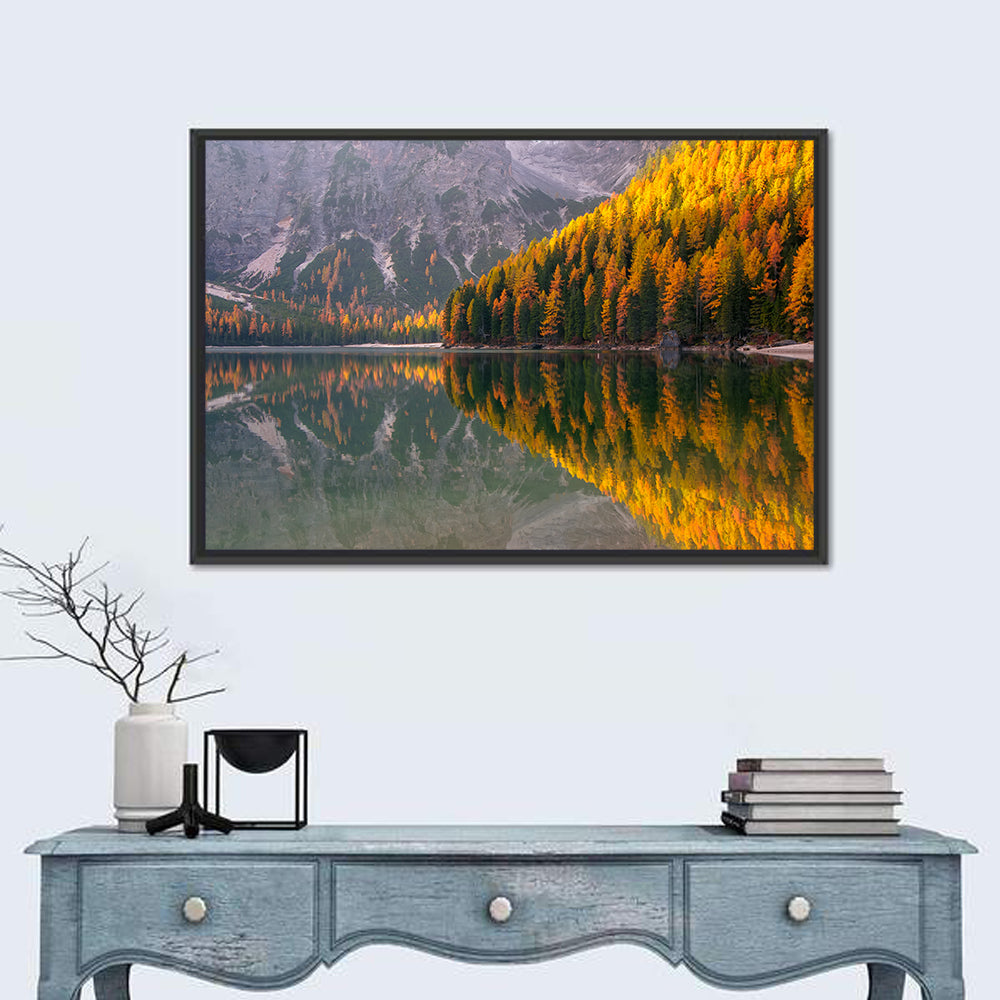 Braies Lake Golden Reflection Wall Art