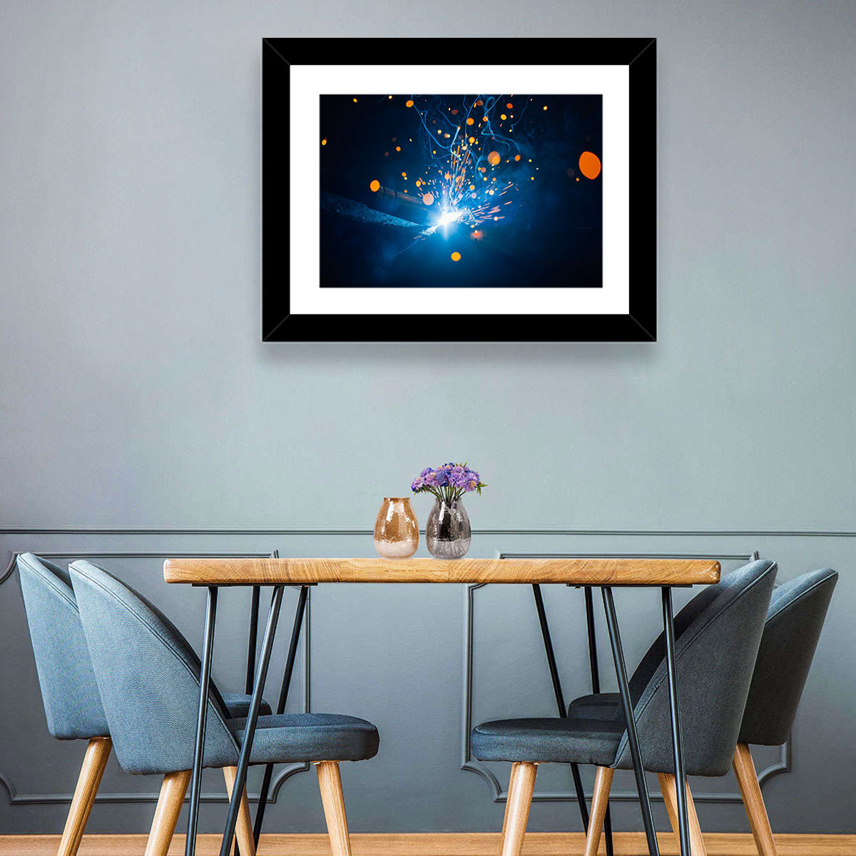 Welding Sparks Close-up Wall Art in a room, landscape