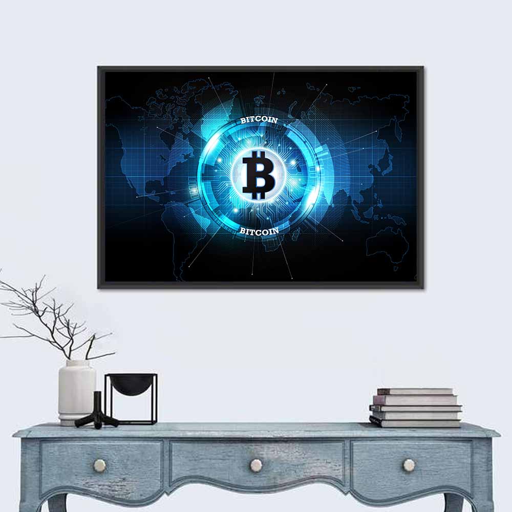 Futuristic Bitcoin Globe Wall Art