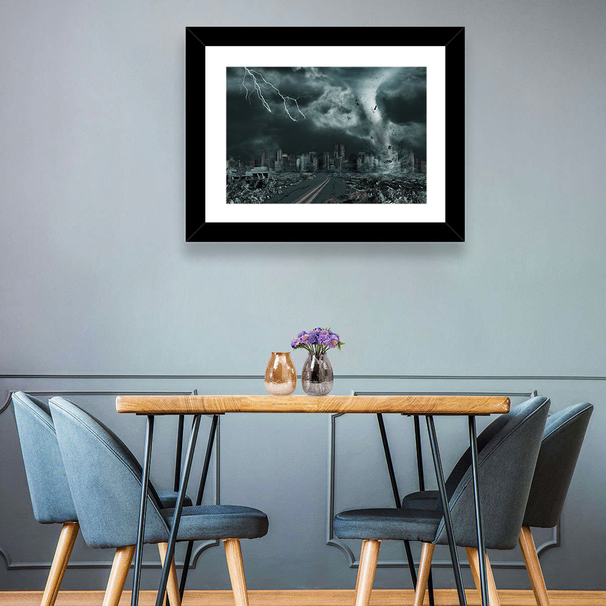 Tornado Over Destroyed City Skyline Wall Art