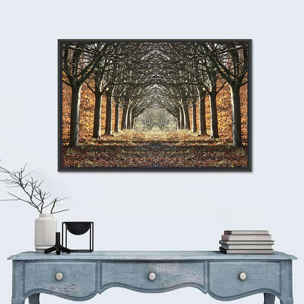 Danish Autumn Tree-lined Path Wall Art in a room, landscape