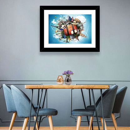Suitcase and World Landmarks Montage Wall Art