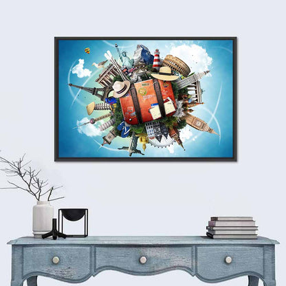 Suitcase and World Landmarks Montage Wall Art