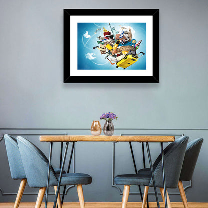 Floating Landmarks with Yellow Suitcase Wall Art