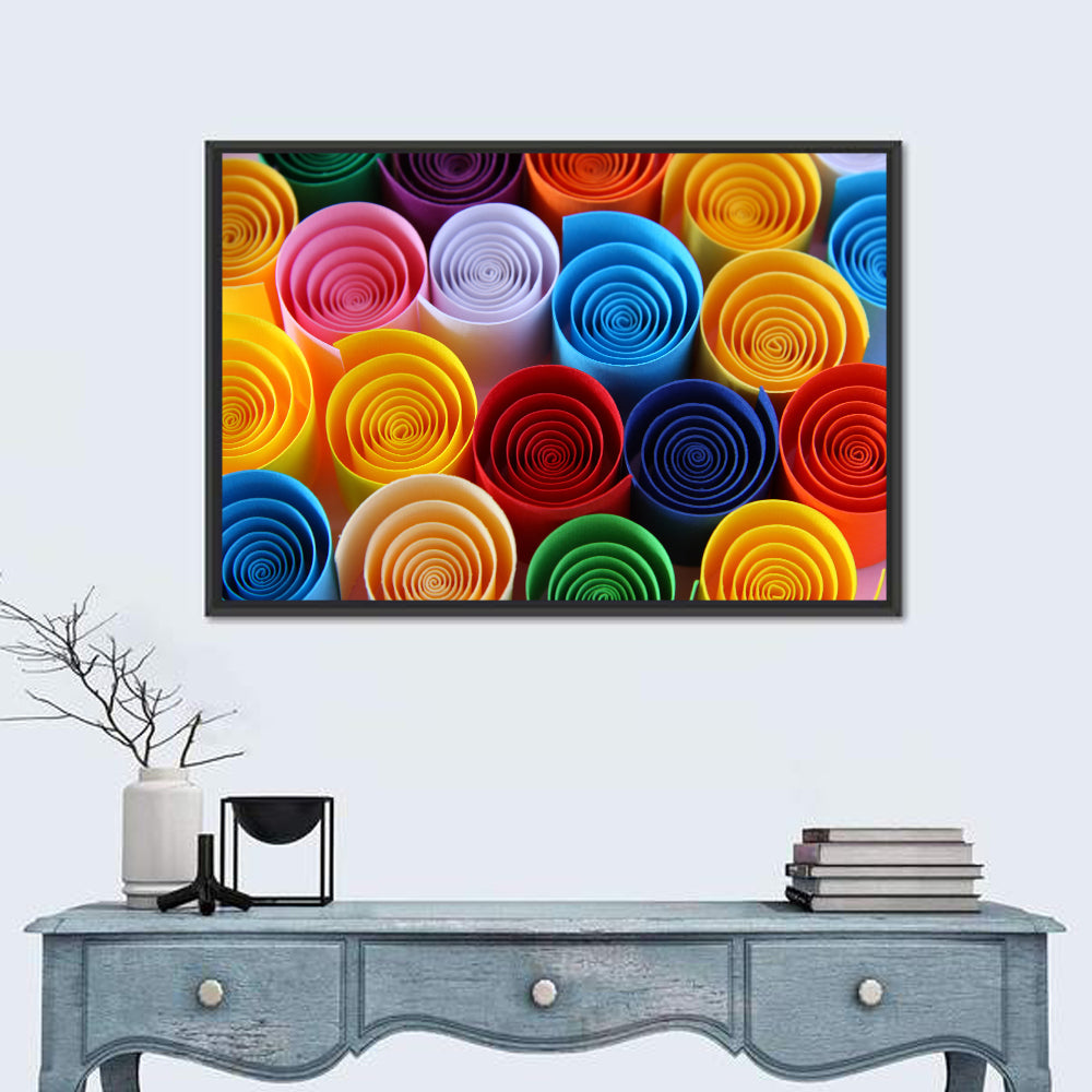 Quilled Color Spirals Wall Art in a room, landscape