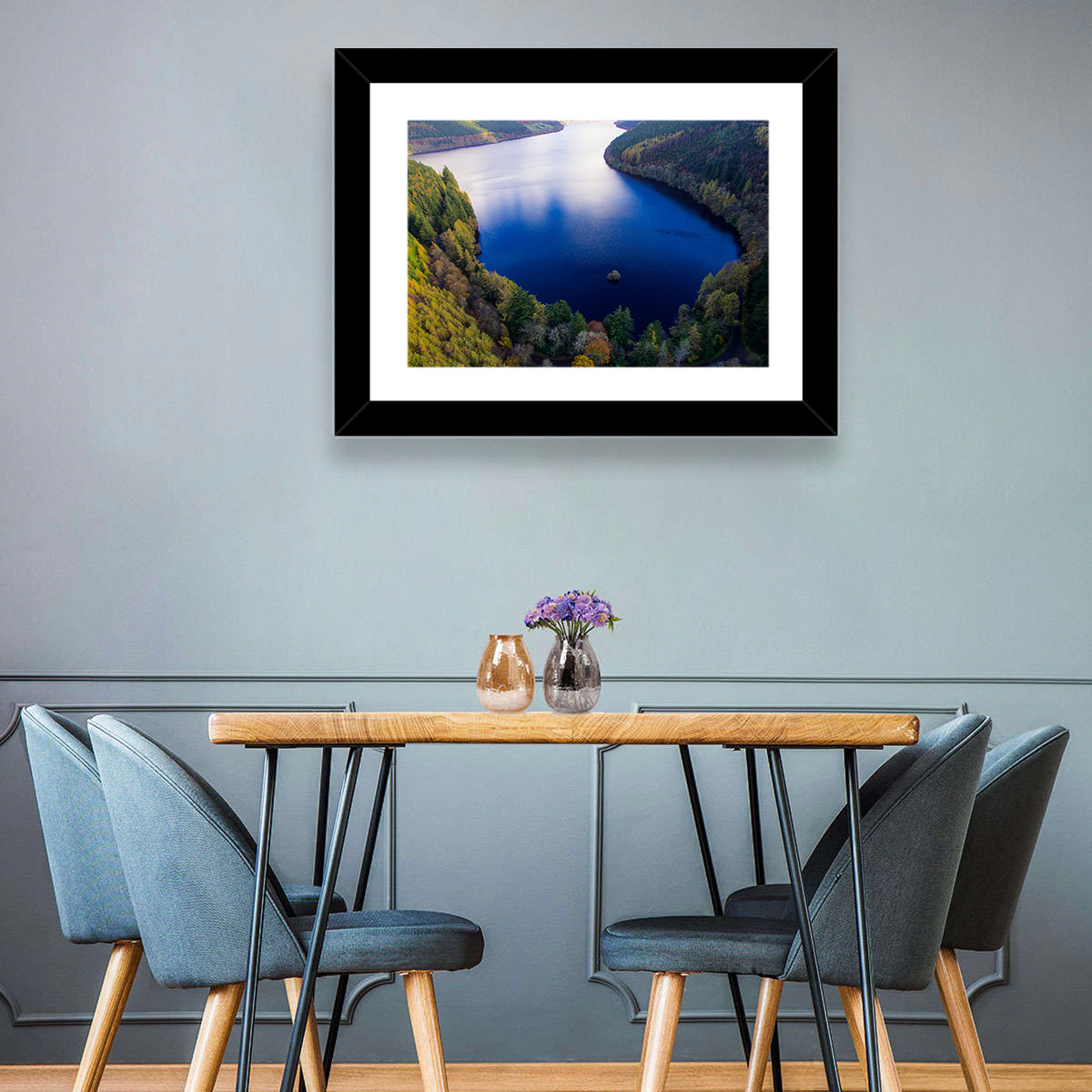 Lake Vyrnwy Aerial View Wall Art in a room, landscape