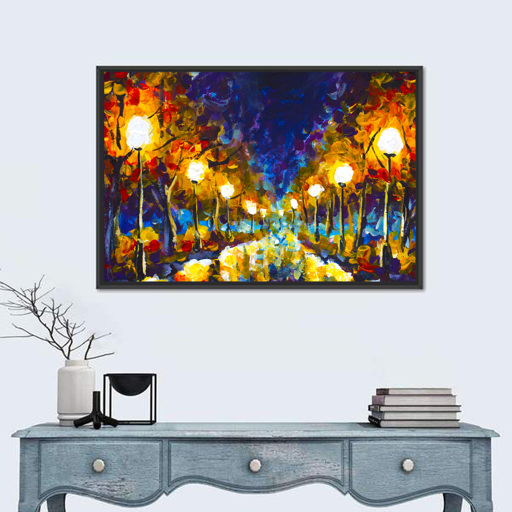 Autumn Evening Park Path Wall Art in a room, landscape