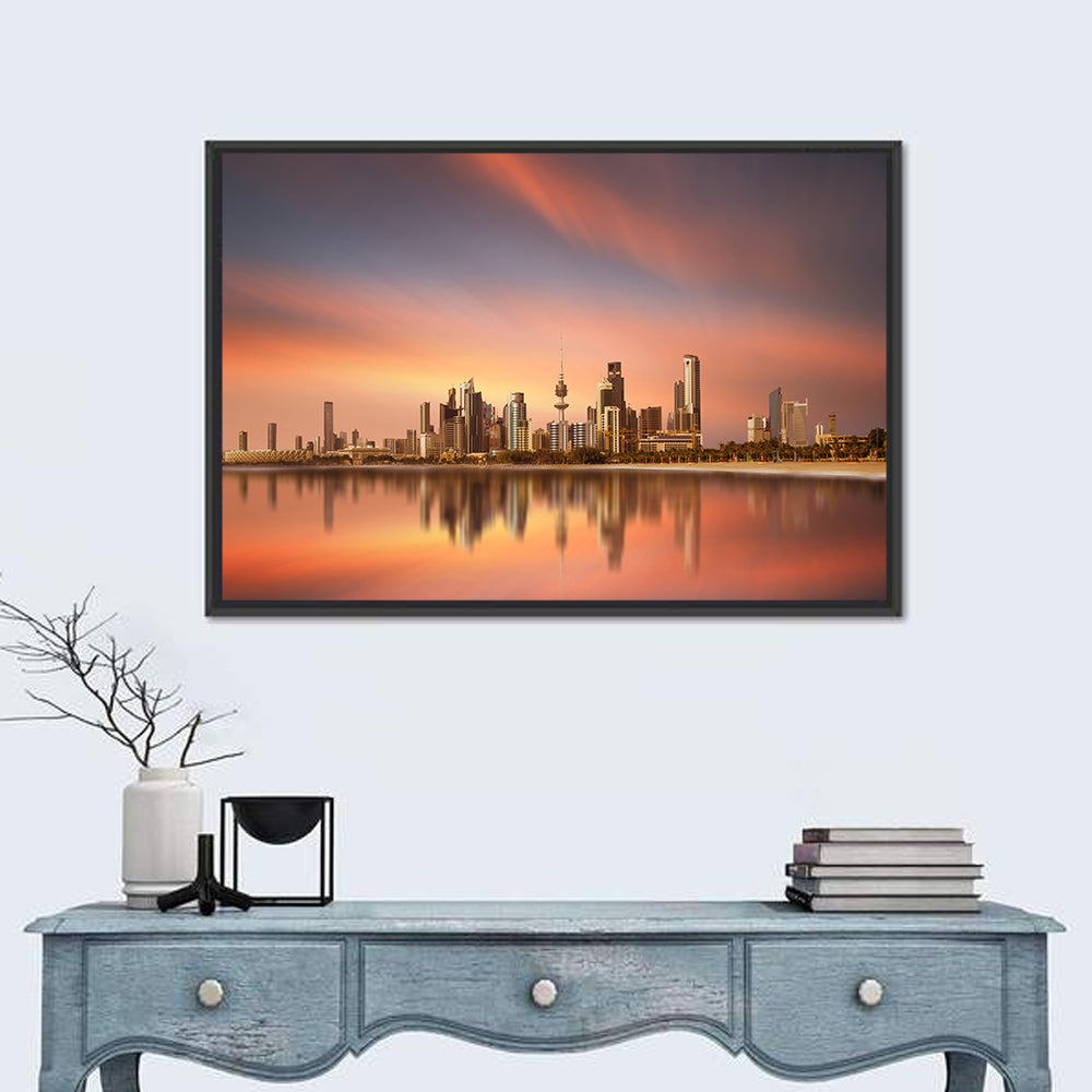 Kuwait City Skyline at Sunset Wall Art in a room, landscape