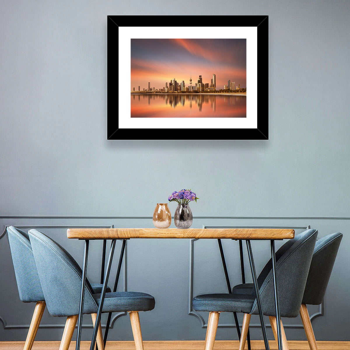 Kuwait City Skyline at Sunset Wall Art in a room, landscape