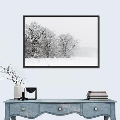 Snow-covered Trees in Fog Wall Art