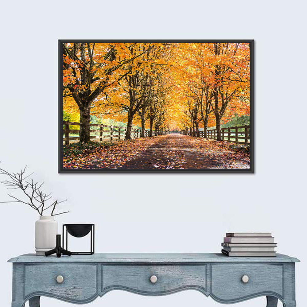 Maple Lane in Autumn Wall Art in a room, landscape