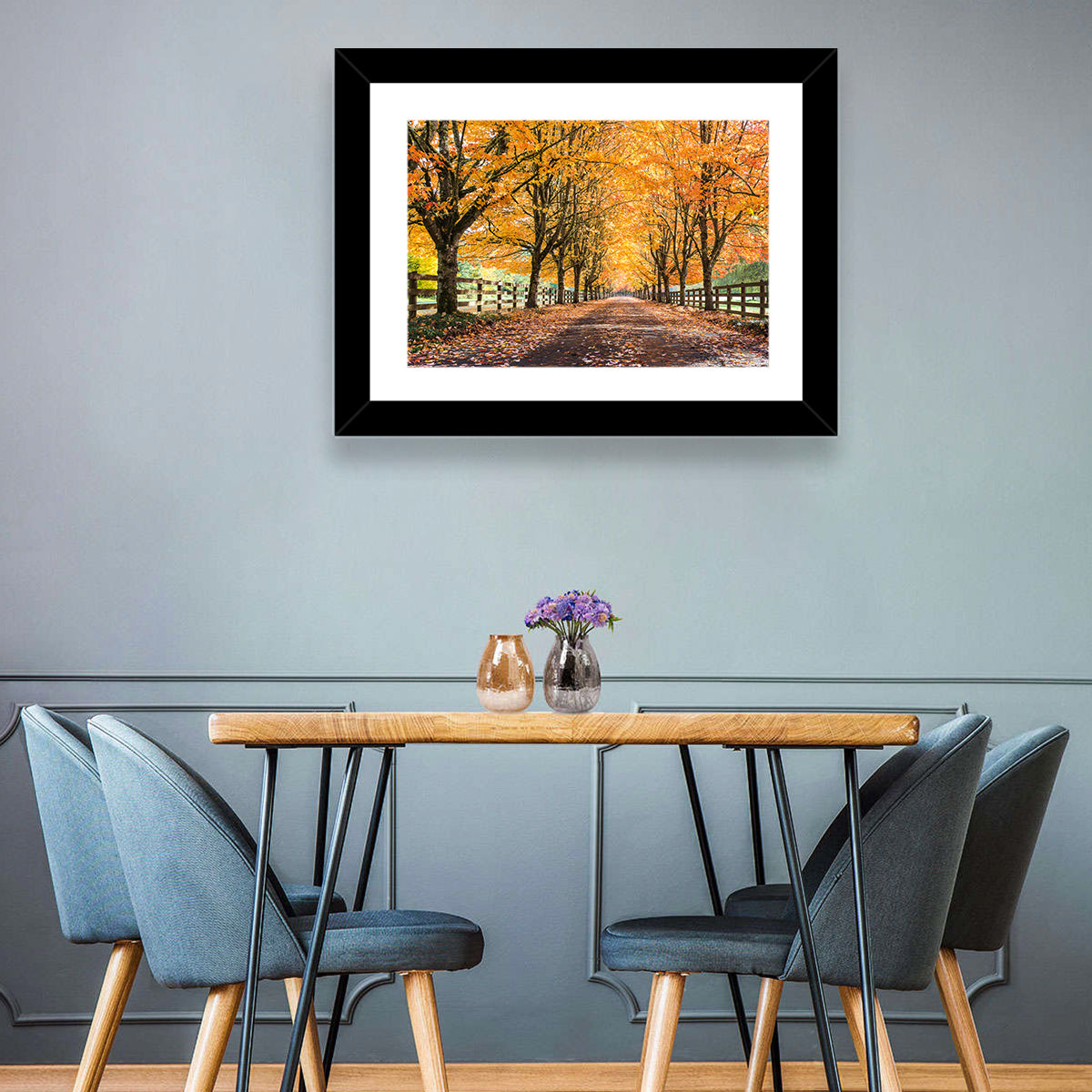 Maple Lane in Autumn Wall Art in a room, landscape