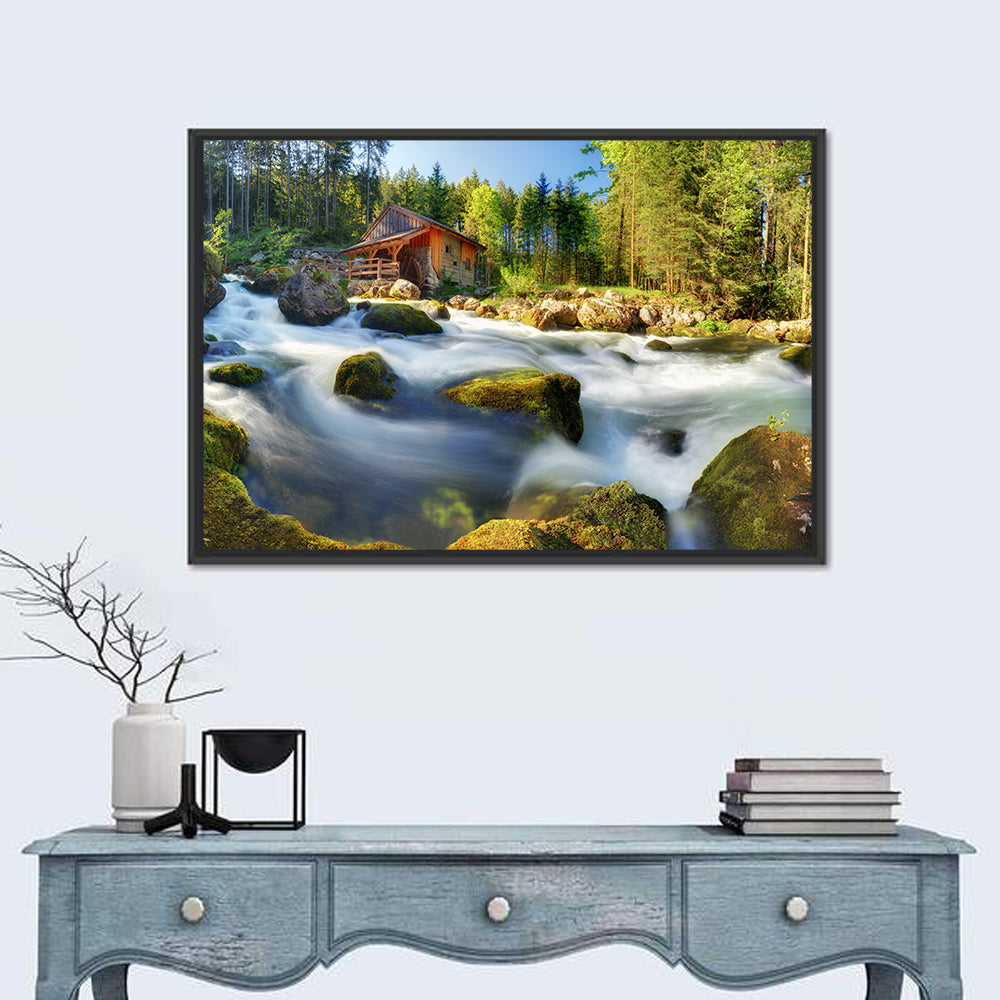 Salzburg Stream with Watermill Wall Art in a room, landscape