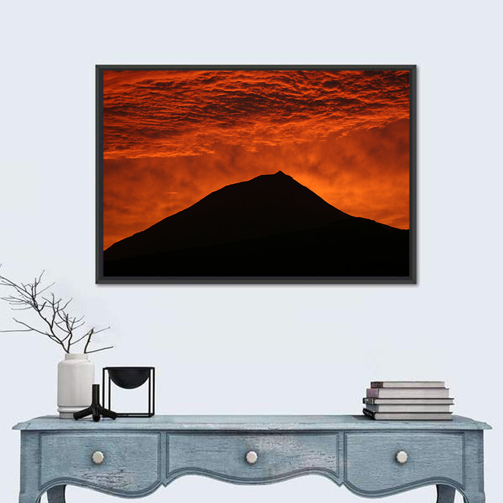 Pico Island Volcano Silhouette at Sunset Wall Art in a room, landscape