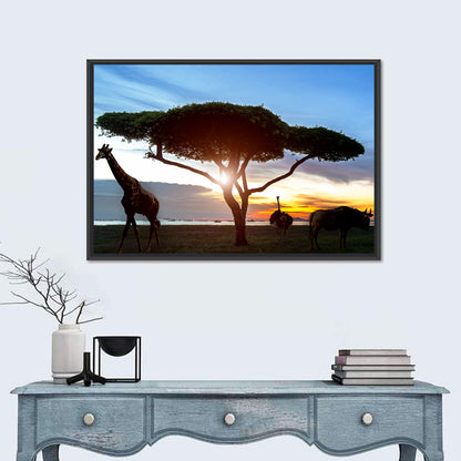 Savanna Silhouettes at Golden Hour Wall Art
