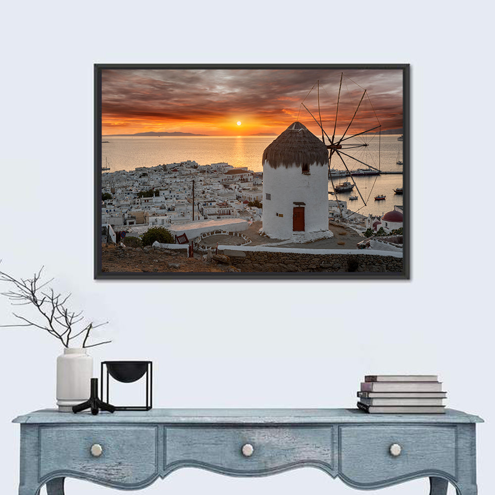 Kato Mili Sunset, Mykonos Wall Art in a room, landscape