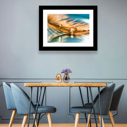 Golden Feather with Droplets Wall Art