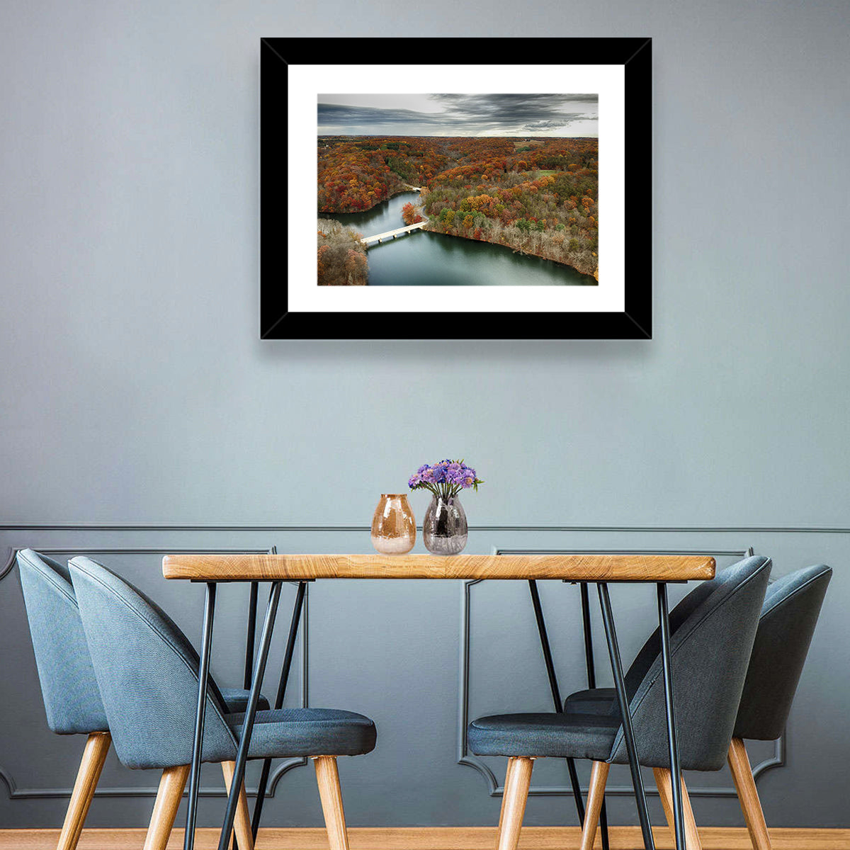 Seneca Lake Aerial View Wall Art in a room, landscape