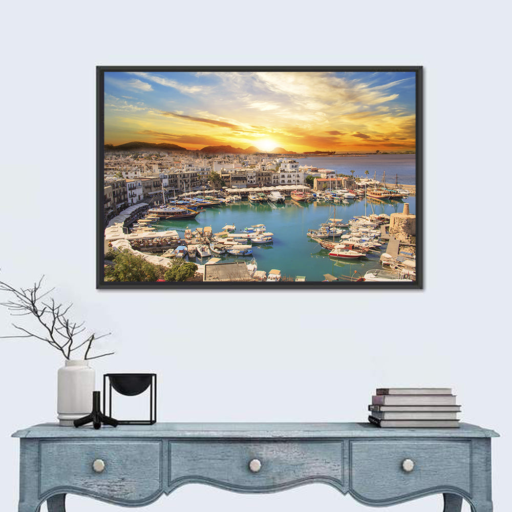 Kyrenia Harbour at Sunset Wall Art in a room, landscape