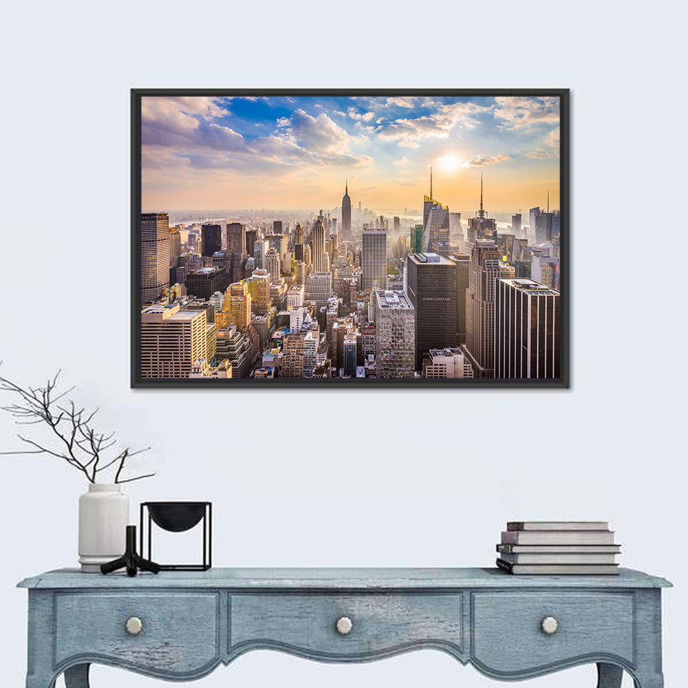 New York City Skyline at Golden Hour Wall Art in a room, landscape