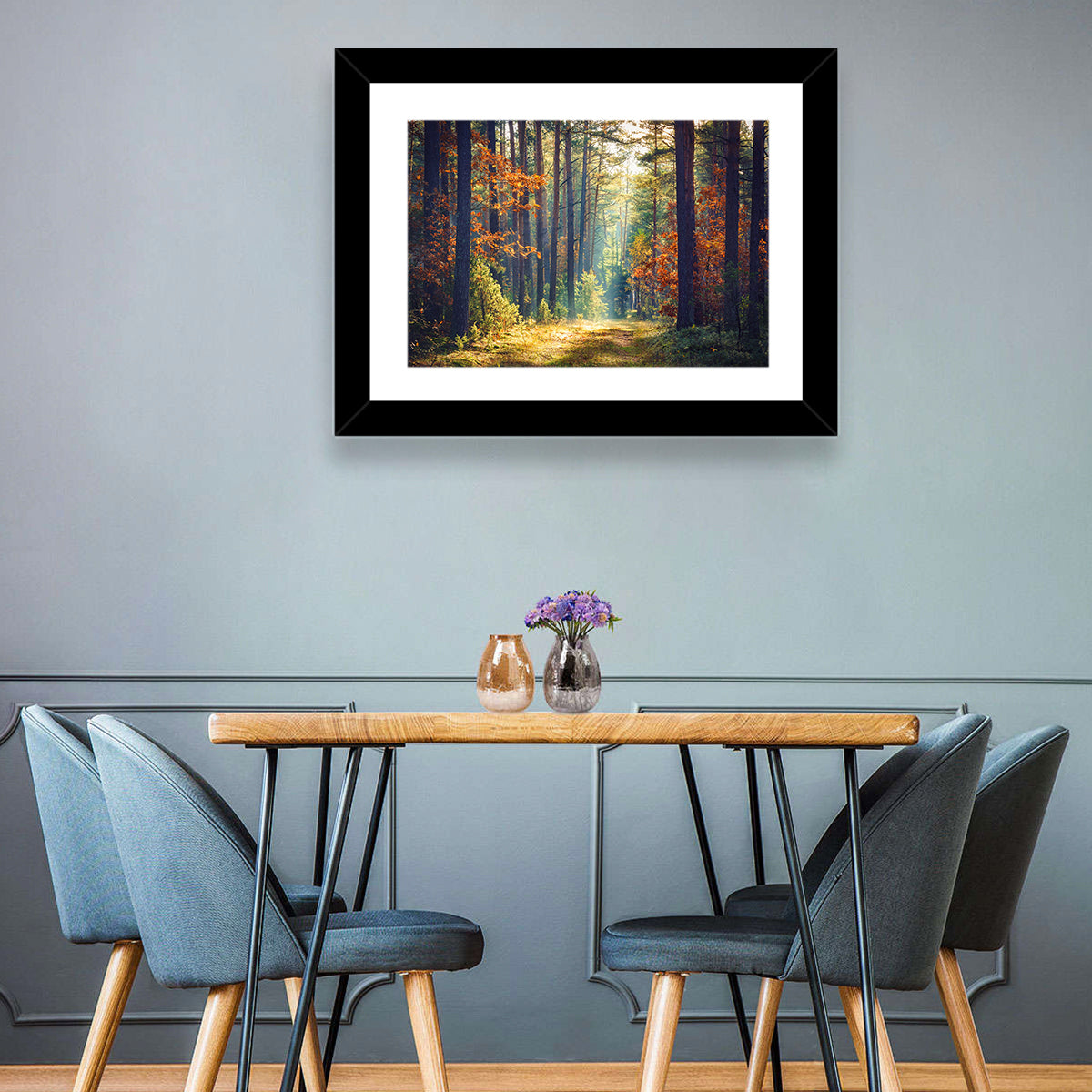 Sunlit Autumn Pine Forest Wall Art