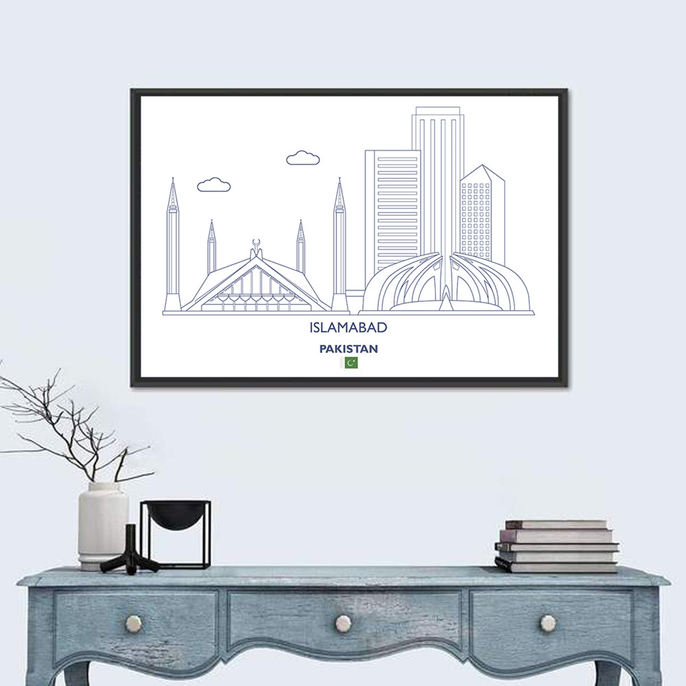 Islamabad Skyline Line Wall Art in a room, landscape