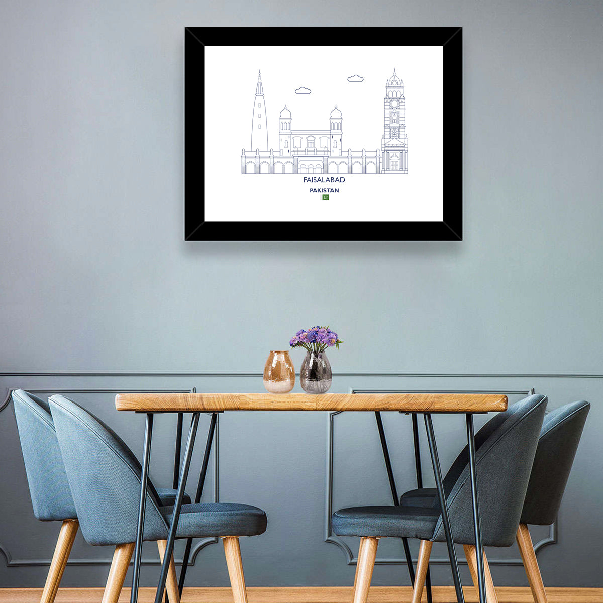 Faisalabad Clock Tower Skyline Wall Art in a room, landscape