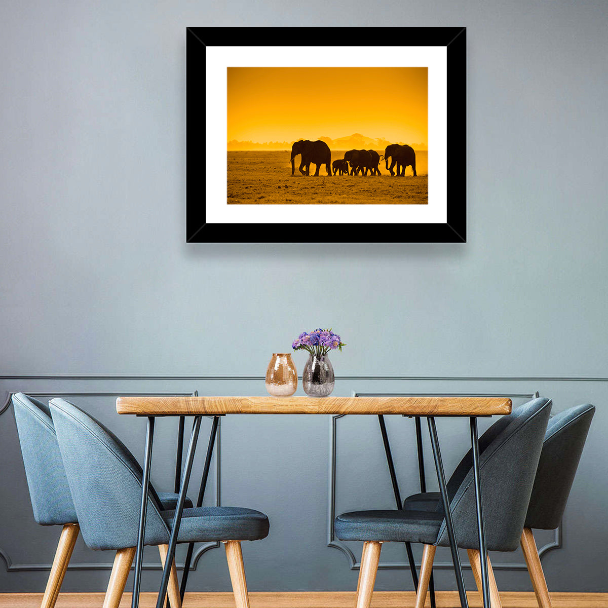 Elephant Family Silhouette Wall Art