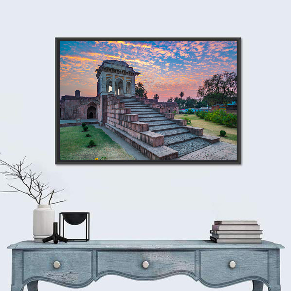 Jahaz Mahal Staircase at Sunset Wall Art in a room, landscape