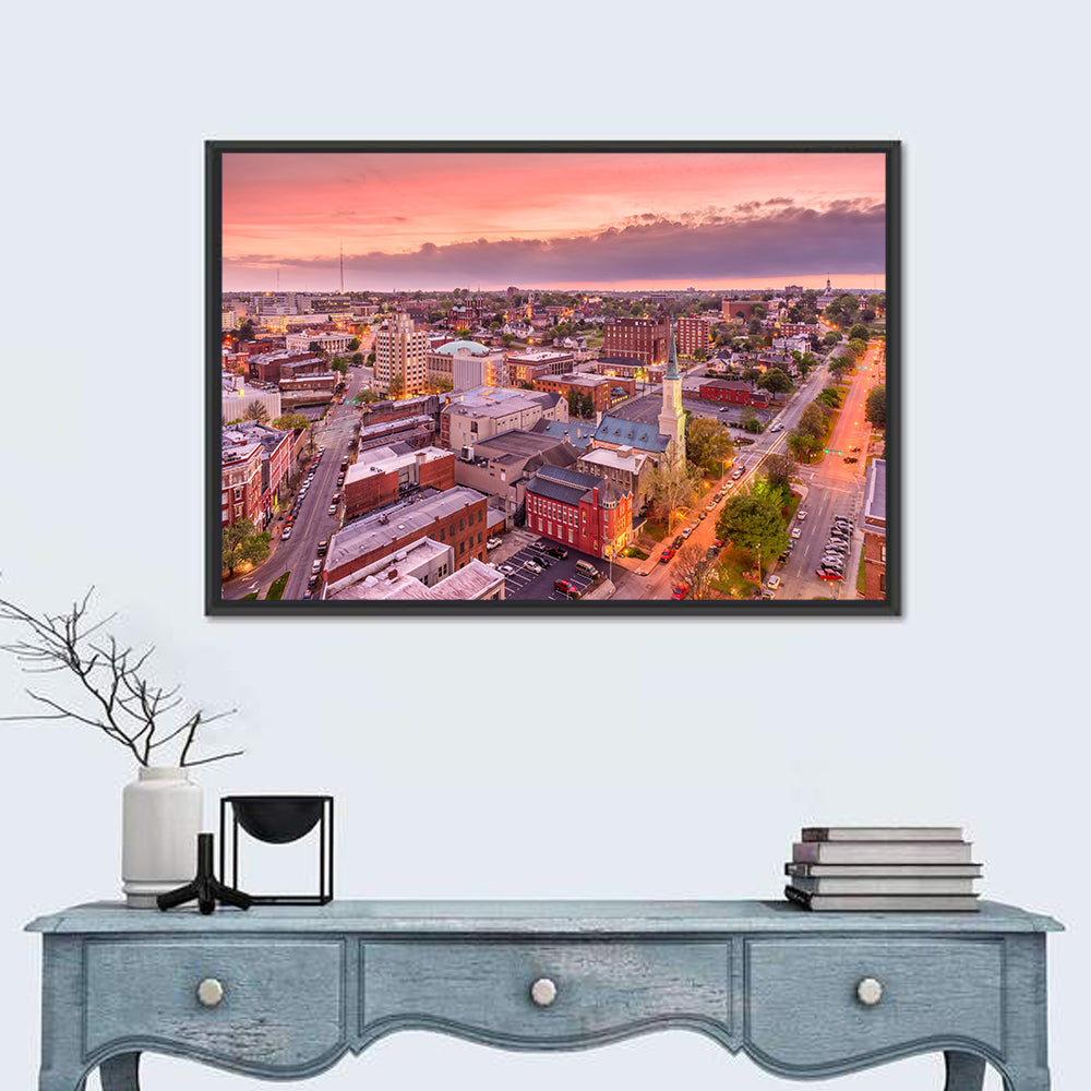 Church Spire at Dusk Wall Art in a room, landscape