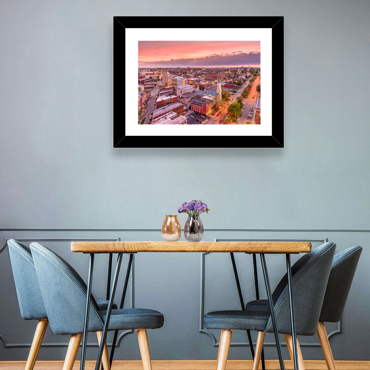Church Spire at Dusk Wall Art in a room, landscape