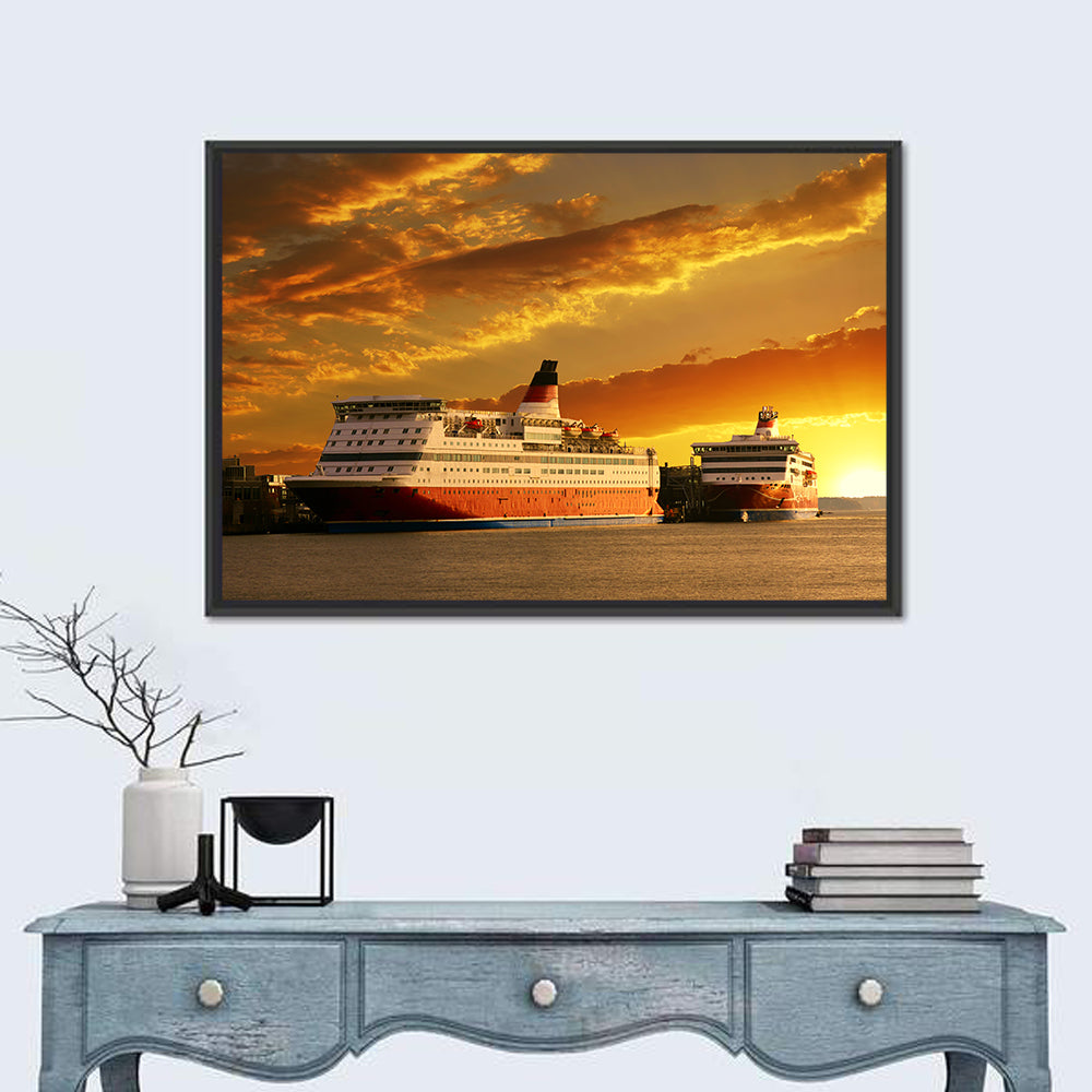 Red-hulled Cruise Ships at Dusk Wall Art