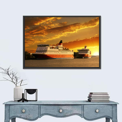 Red-hulled Cruise Ships at Dusk Wall Art
