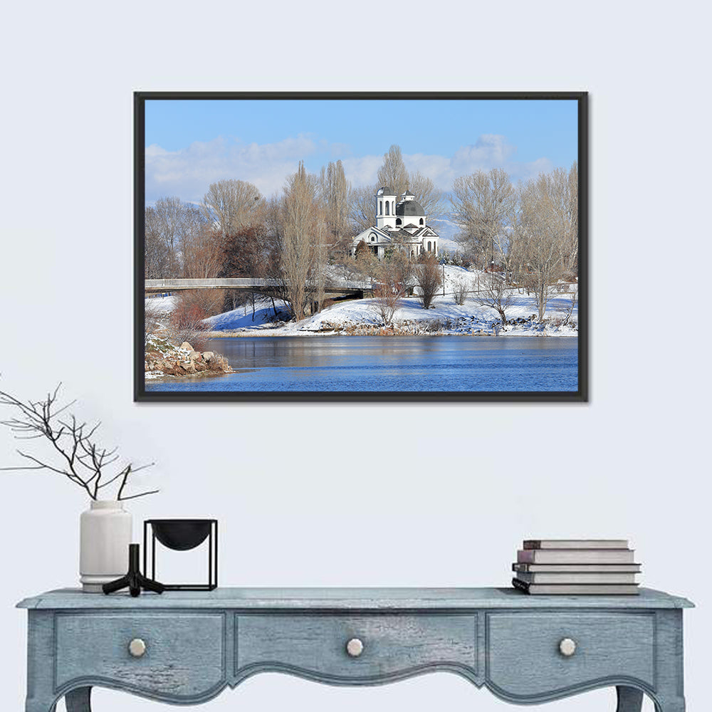 St Naum Ohridski Church by Lake Wall Art in a room, landscape