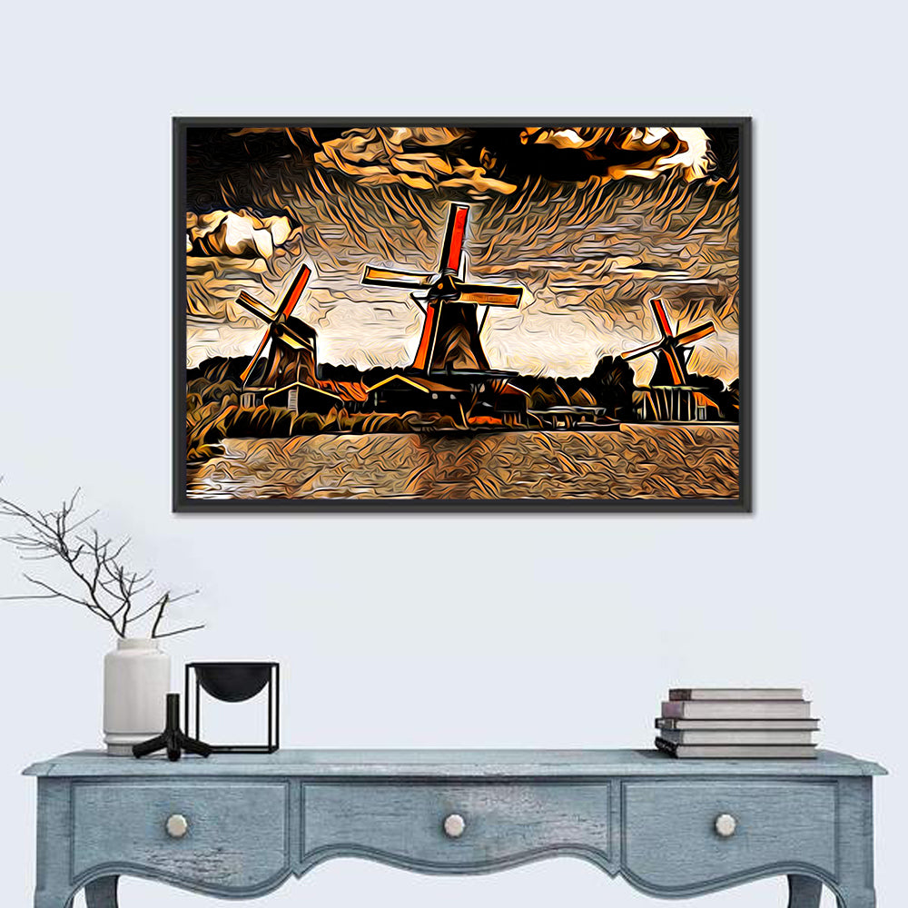 Retro Windmills at Sunset Wall Art