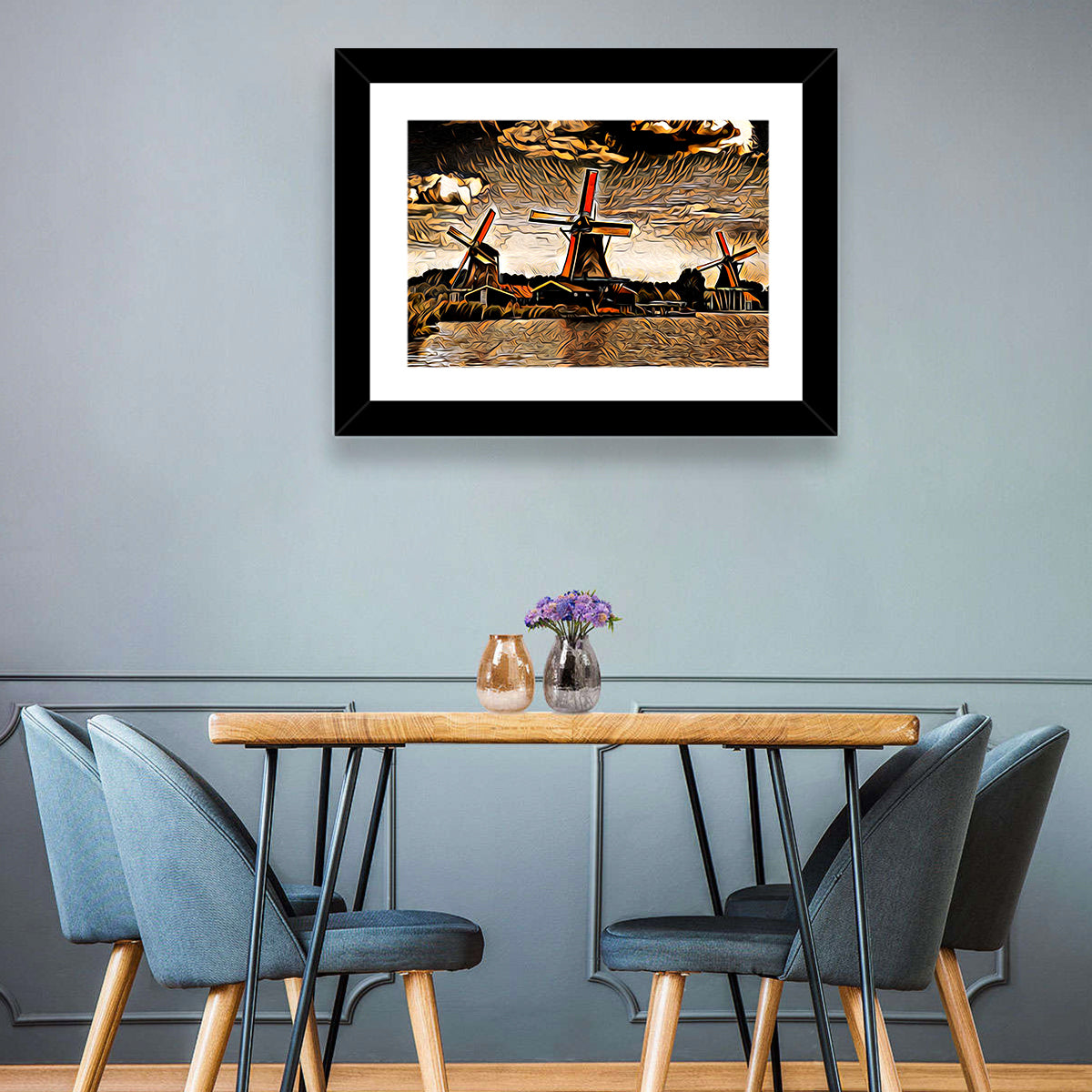 Retro Windmills at Sunset Wall Art in a room, landscape